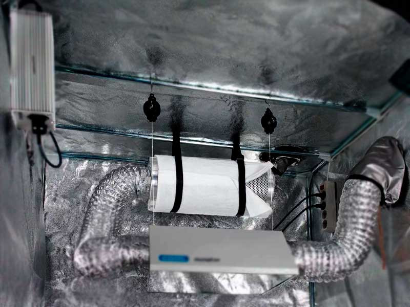 Вентиляция в гроубоксе с угольным фильтром и закрытым светильником Угольный фильтр в гроубоксе